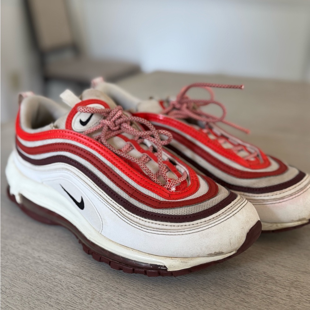 Nike Air Max 97 Red and White with Brown and Maroon Accents